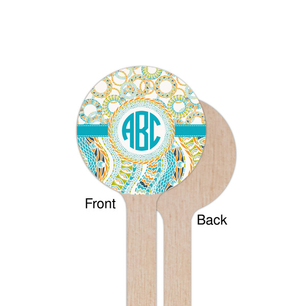 Teal Circles & Stripes Wooden 7.5" Stir Stick - Round - Single Sided - Front & Back
