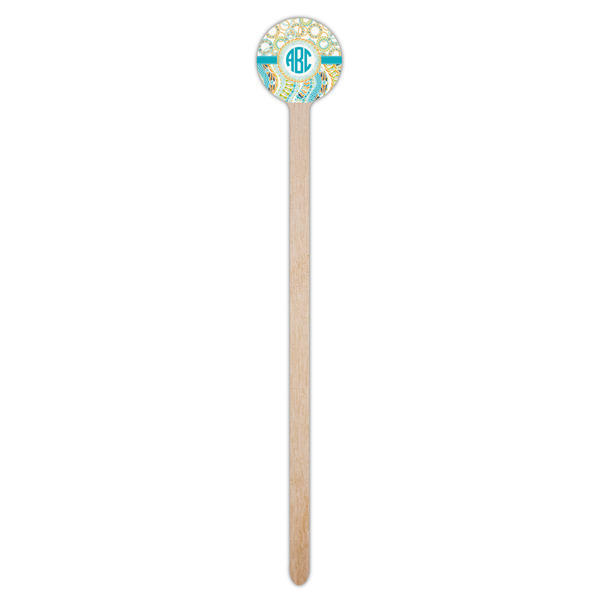 Teal Circles & Stripes Wooden 7.5" Stir Stick - Round - Single Stick