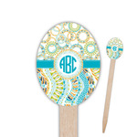 Teal Circles & Stripes Oval Wooden Food Picks (Personalized)