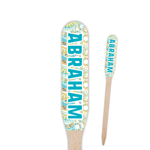 Custom Teal Circles & Stripes Paddle Wooden Food Picks (Personalized)