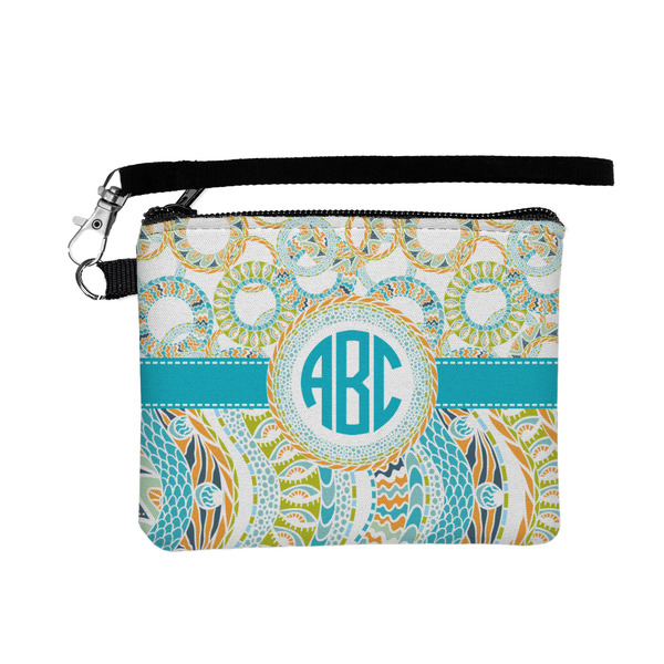 Custom Teal Circles & Stripes Wristlet ID Case w/ Monogram