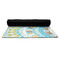 Teal Circles & Stripes Yoga Mat Rolled up Black Rubber Backing
