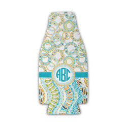 Teal Circles & Stripes Zipper Bottle Cooler (Personalized)