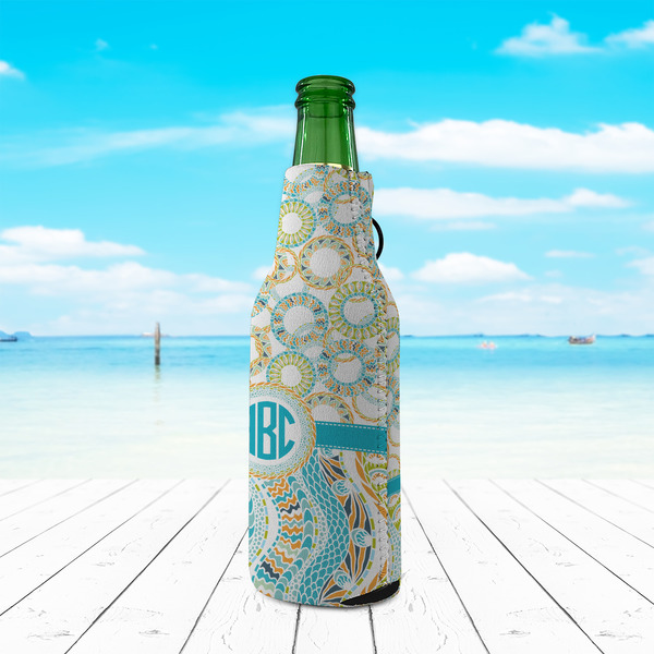 Teal Circles & Stripes Zipper Bottle Cooler - LIFESTYLE