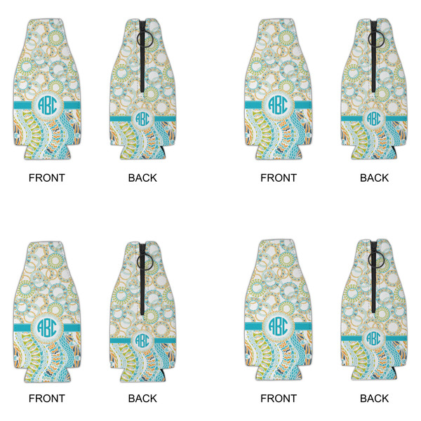 Teal Circles & Stripes Zipper Bottle Cooler - Set of 4 - APPROVAL
