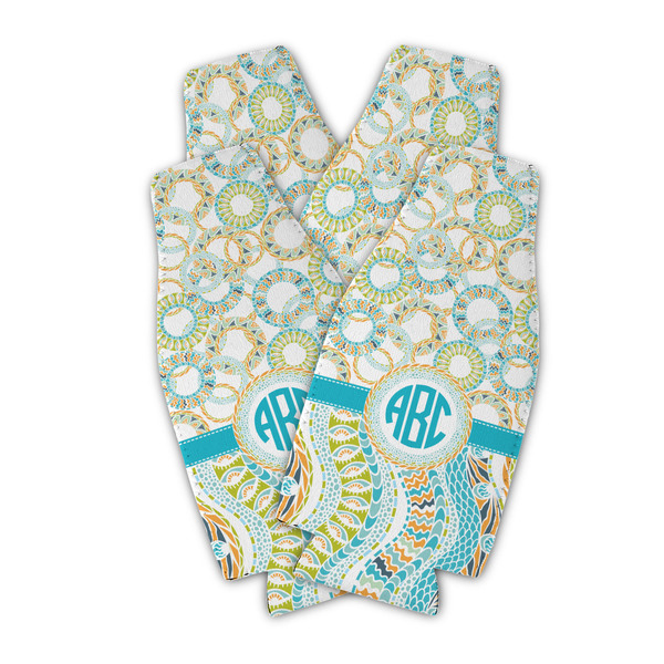 Teal Circles & Stripes Zipper Bottle Cooler - Set of 4 - PARENT MAIN (flat)