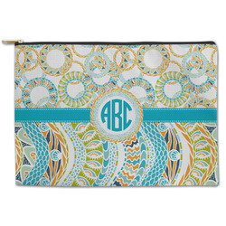 Teal Circles & Stripes Zipper Pouch - Large - 12.5"x8.5" (Personalized)