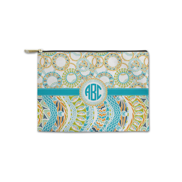 Custom Teal Circles & Stripes Zipper Pouch - Small - 8.5"x6" (Personalized)