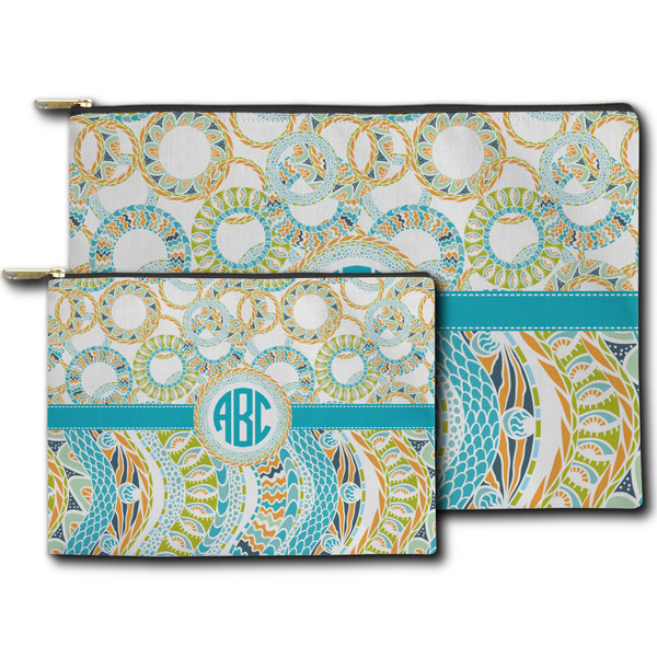 Teal Circles & Stripes Zippered Pouches - Size Comparison