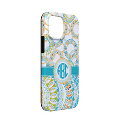 Teal Circles & Stripes iPhone Case - Rubber Lined - iPhone 13 Mini (Personalized)