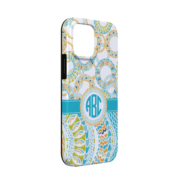 Custom Teal Circles & Stripes iPhone Case - Rubber Lined - iPhone 13 Mini (Personalized)