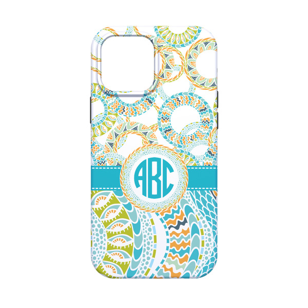 Teal Circles & Stripes iPhone 13 Mini Tough Case - Back