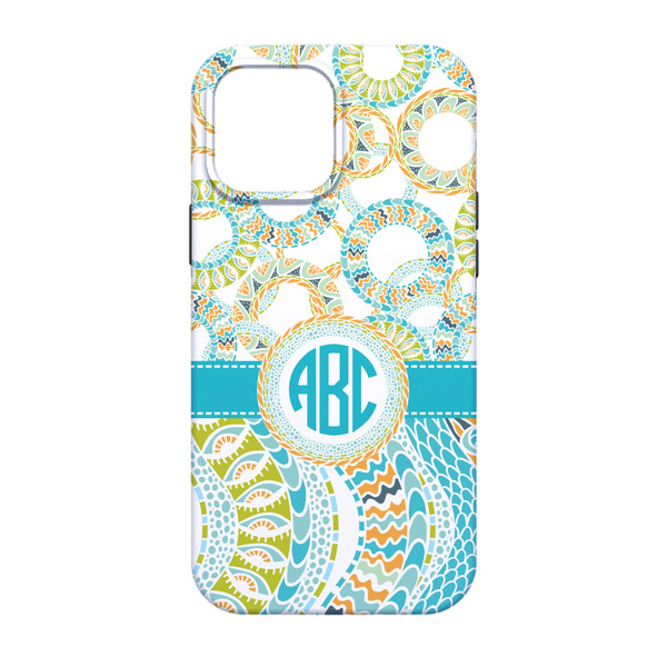 Teal Circles & Stripes iPhone 13 Tough Case - Back