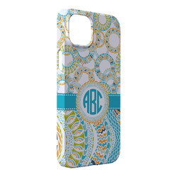 Teal Circles & Stripes iPhone Case - Plastic - iPhone 14 Plus (Personalized)