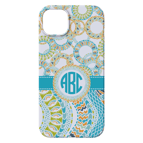 Teal Circles & Stripes iPhone 14 Plus Case - Back