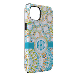 Teal Circles & Stripes iPhone Case - Rubber Lined - iPhone 14 Plus (Personalized)