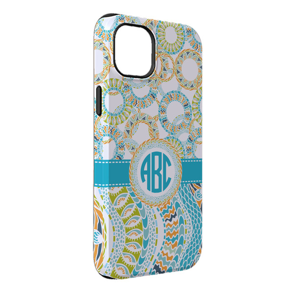 Custom Teal Circles & Stripes iPhone Case - Rubber Lined - iPhone 14 Plus (Personalized)