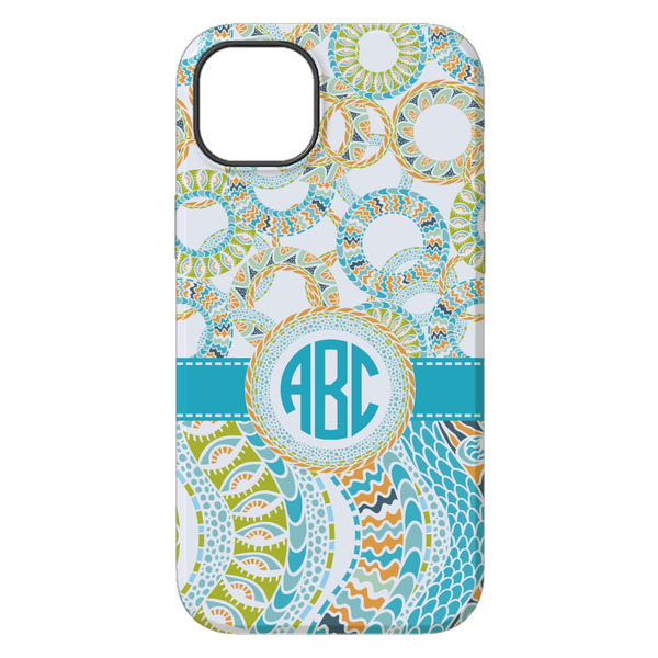 Teal Circles & Stripes iPhone 14 Plus Tough Case - Back