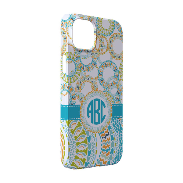 Custom Teal Circles & Stripes iPhone Case - Plastic - iPhone 14 Pro (Personalized)