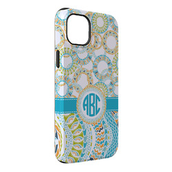 Teal Circles & Stripes iPhone Case - Rubber Lined - iPhone 14 Pro Max (Personalized)