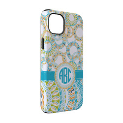 Teal Circles & Stripes iPhone Case - Rubber Lined - iPhone 14 Pro (Personalized)