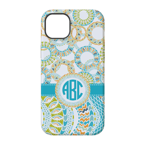 Teal Circles & Stripes iPhone 14 Pro Tough Case - Back