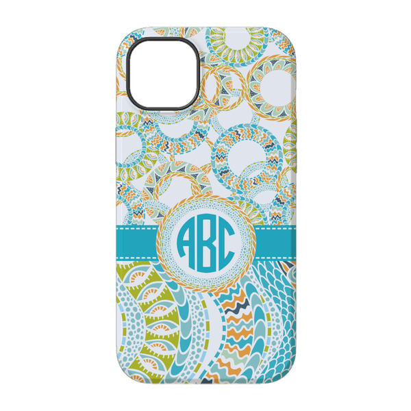 Teal Circles & Stripes iPhone 14 Tough Case - Back