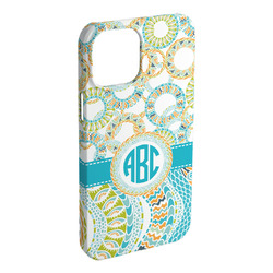 Teal Circles & Stripes iPhone Case - Plastic - iPhone 15 Plus (Personalized)