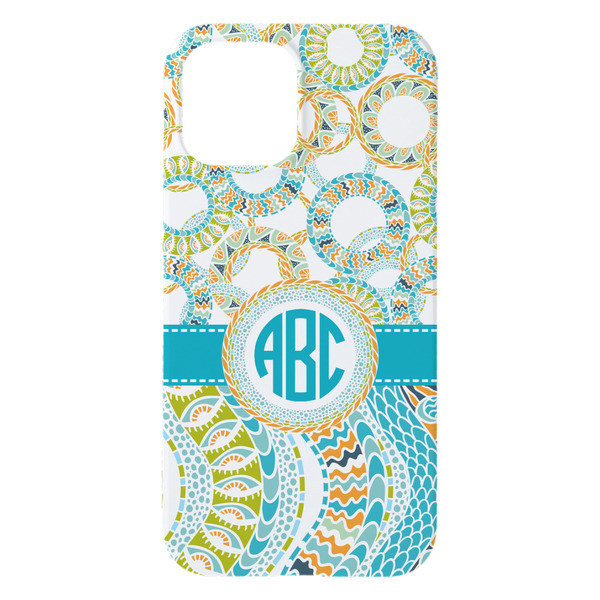Teal Circles & Stripes iPhone 15 Plus Case - Back