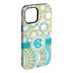 Teal Circles & Stripes iPhone Case - Rubber Lined - iPhone 15 Plus (Personalized)