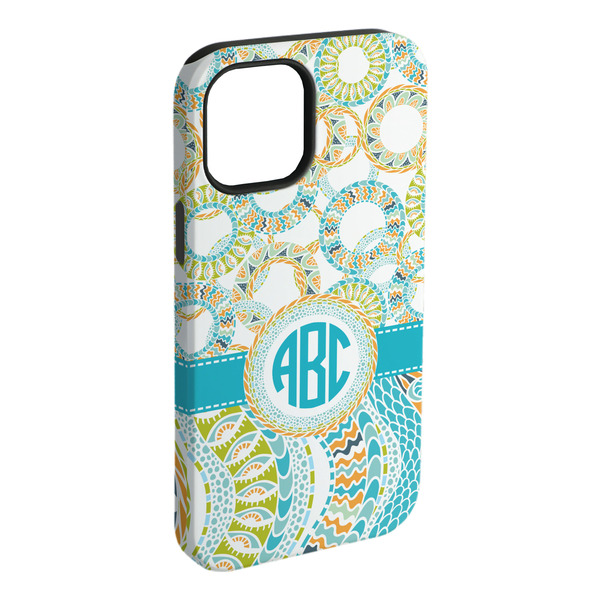 Custom Teal Circles & Stripes iPhone Case - Rubber Lined (Personalized)
