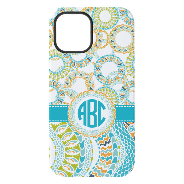 Teal Circles & Stripes iPhone 15 Pro Max Tough Case - Back