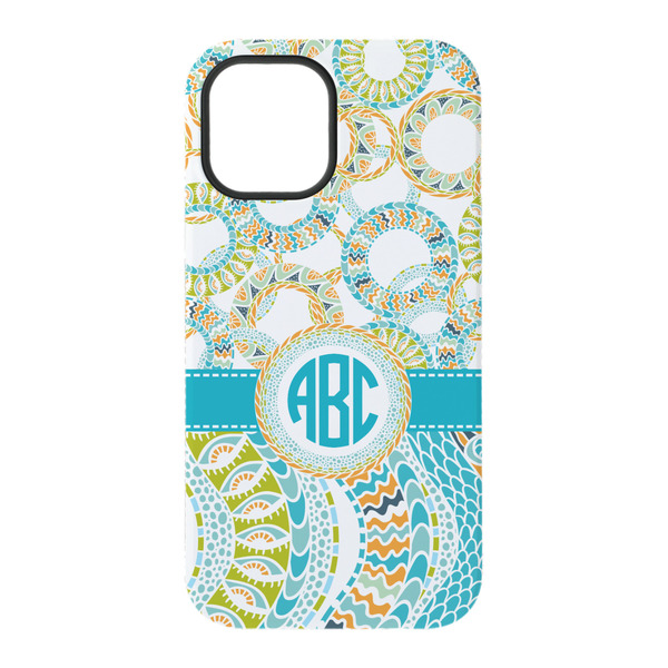 Teal Circles & Stripes iPhone 15 Tough Case - Back