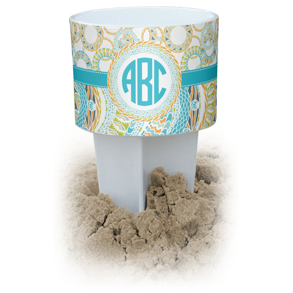 Custom Teal Circles & Stripes Beach Spiker Drink Holder (Personalized)