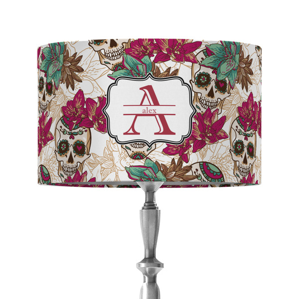 Custom Sugar Skulls & Flowers 12" Drum Lamp Shade - Fabric (Personalized)