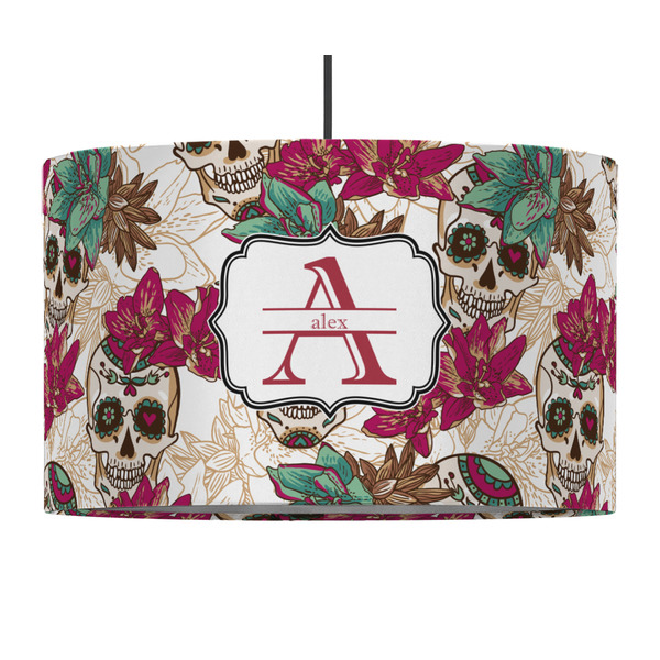 Custom Sugar Skulls & Flowers 12" Drum Pendant Lamp - Fabric (Personalized)