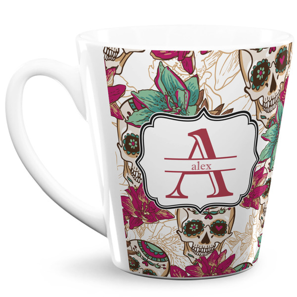 Custom Sugar Skulls & Flowers 12 Oz Latte Mug (Personalized)