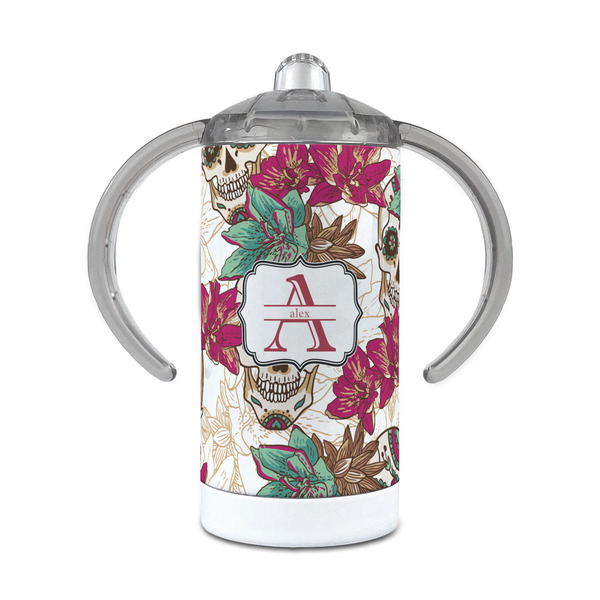 Custom Sugar Skulls & Flowers 12 oz Stainless Steel Sippy Cup (Personalized)