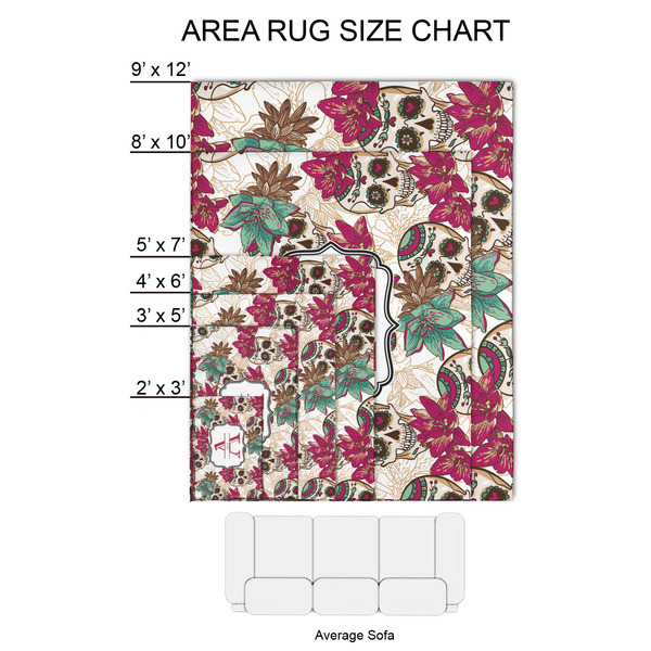 Sugar Skulls & Flowers 2'x3' Indoor Area Rugs - Size Chart