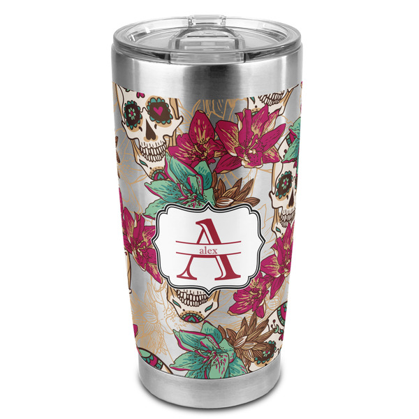 Custom Sugar Skulls & Flowers 20oz Stainless Steel Double Wall Tumbler - Full Print (Personalized)