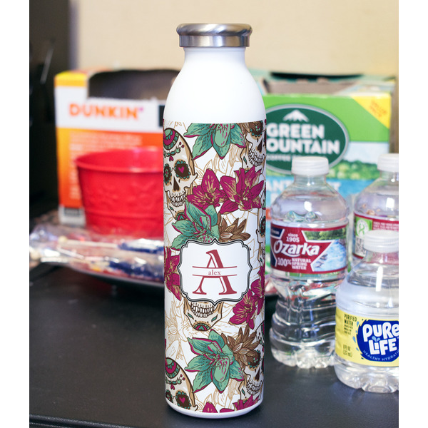 Sugar Skulls & Flowers 20oz Water Bottles - Full Print - In Context