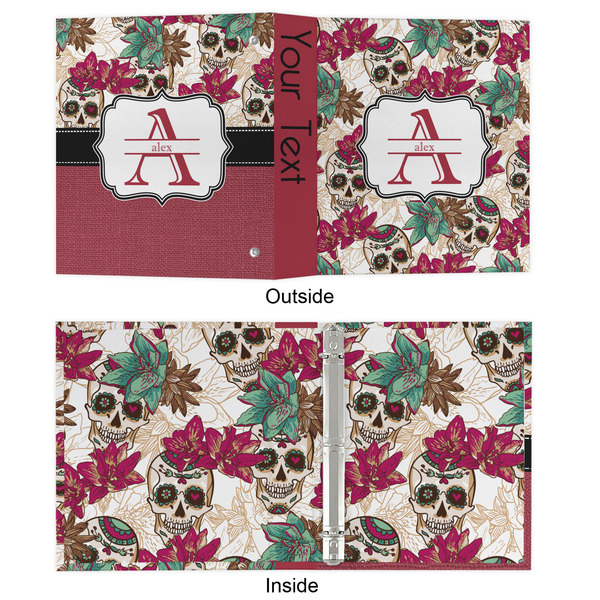 Sugar Skulls & Flowers 3 Ring Binders - Full Wrap - 1" - APPROVAL