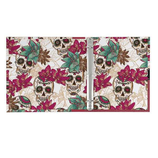 Sugar Skulls & Flowers 3 Ring Binders - Full Wrap - 1" - OPEN INSIDE