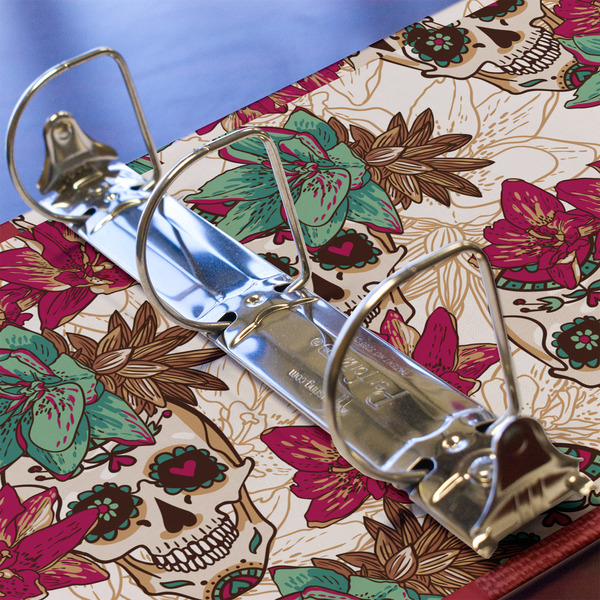 Sugar Skulls & Flowers 3 Ring Binders - Full Wrap - 2" - DETAIL