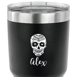 Sugar Skulls & Flowers 30 oz Stainless Steel Tumbler - Black - Double Sided (Personalized)