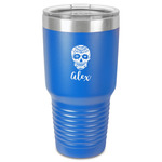 Sugar Skulls & Flowers 30 oz Stainless Steel Tumbler - Royal Blue - Single-Sided (Personalized)