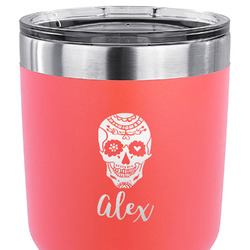 Sugar Skulls & Flowers 30 oz Stainless Steel Tumbler - Coral - Double Sided (Personalized)