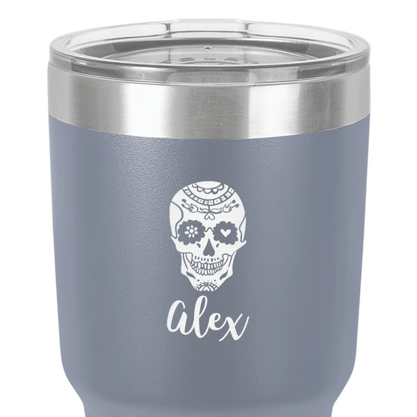 Sugar Skulls & Flowers 30 oz Stainless Steel Ringneck Tumbler - Grey - Close Up