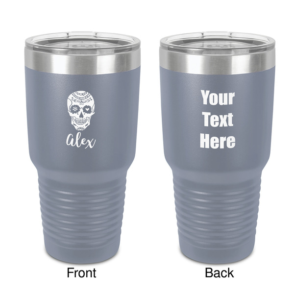 Custom Sugar Skulls & Flowers 30 oz Stainless Steel Tumbler - Grey - Double-Sided (Personalized)
