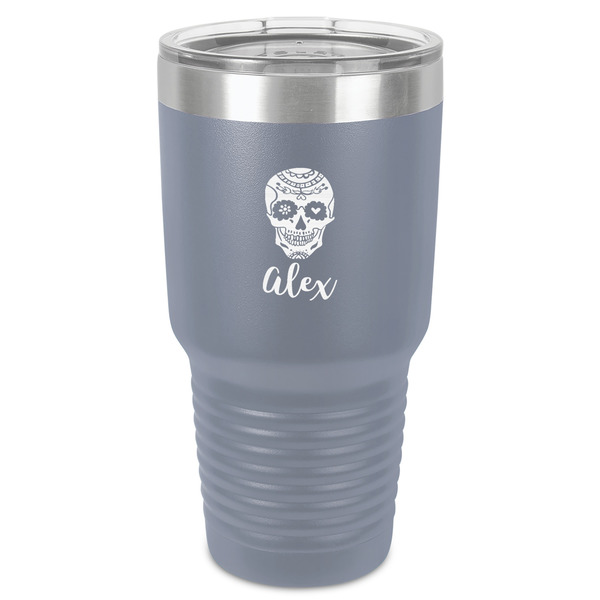 Custom Sugar Skulls & Flowers 30 oz Stainless Steel Tumbler - Grey - Single-Sided (Personalized)